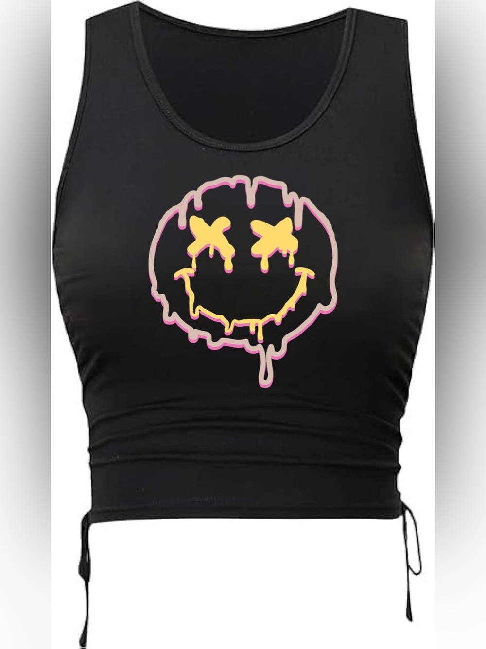 Black Tank with Pink Ribbed Sleeve Detail - Picture 1 of 5